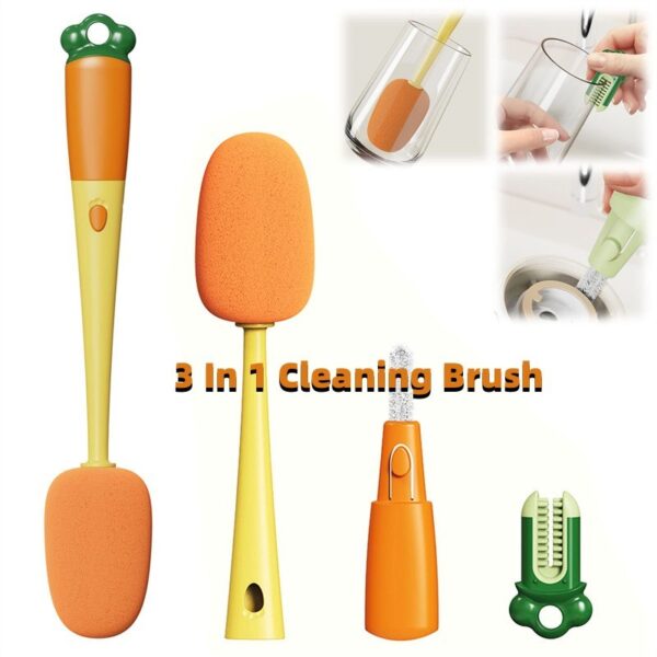 Kitchen 3 In 1 Multifunctional Cleaning Cup Washer Brush Long Handle Carrot Water Bottle Cleaning Brush - Image 6